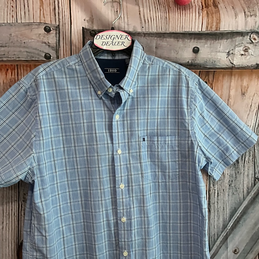 Men’s IZOD Blue Plaid Button Down Shirt Size Large VGC! - Picture 2 of 12